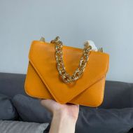 Bottega Veneta Small Mount Chain Envelope Bag Grained Calfskin Orange