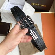 Bottega Veneta Splicing Intrecciato Belt Calfskin with Double Buckle Black