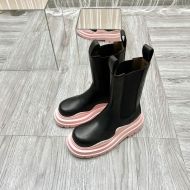 Bottega Veneta Tire Chelsea Boots Unisex Vegetally-tanned Calfskin Black/Pink