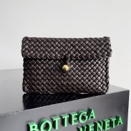 Bottega Veneta Tosca Flap Pouch with Sphere Embellishment Intreccio Calfskin Coffee