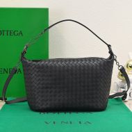 Bottega Veneta Zip Hobo Shoulder Bag with Detachable Strap Intreccio Lambskin Black