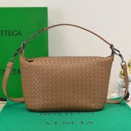 Bottega Veneta Zip Hobo Shoulder Bag with Detachable Strap Intreccio Lambskin Brown