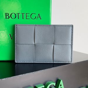 Bottega Veneta Cassette Credit Card Case Intreccio Calfskin Grey