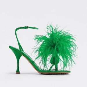 Bottega Veneta Dot Sandals Women Feather Leather with Ankle Strap Green