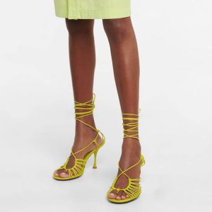 Bottega Veneta Dot Sandals Women Lambskin with Ankle Strap Lemon