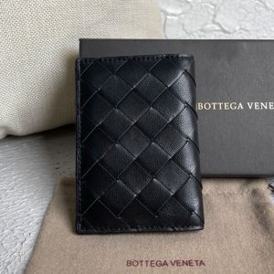 Bottega Veneta Intreccio Flap Card Case Grained Calfskin Black