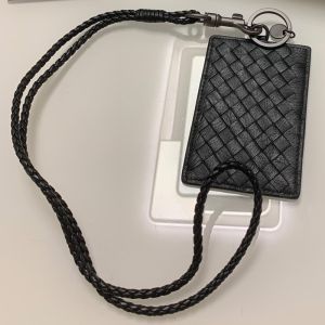 Bottega Veneta Intrecoci Badge Holder with Detachable Strap Lambskin Black