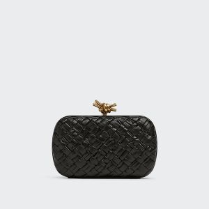 Bottega Veneta Knot Clutch Intreccio Calfskin Minaudiere Black