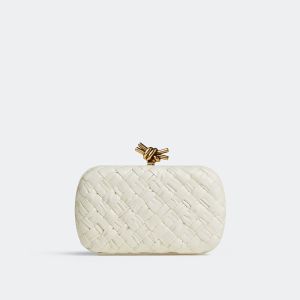 Bottega Veneta Knot Clutch Intreccio Calfskin Minaudiere White