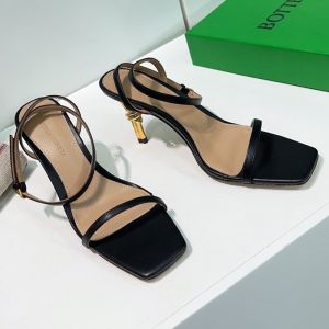 Bottega Veneta Knot Sandals Women Lambskin with Ankle Strap Black