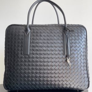 Bottega Veneta Large Getaway Weekender Briefcase with Signature Knot Intreccio Calfskin Grey