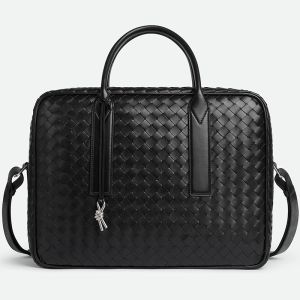 Bottega Veneta Medium Getaway Weekender Briefcase with Signature Knot Intreccio Calfskin Black