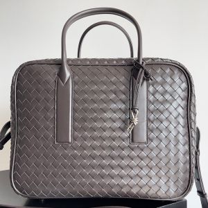 Bottega Veneta Medium Getaway Weekender Briefcase with Signature Knot Intreccio Calfskin Coffee