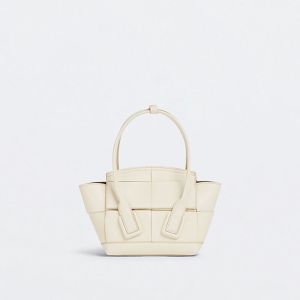 Bottega Veneta Mini Arco Top Handle Bag with Detachable Strap Intreccio Smooth Calfskin White