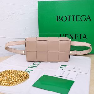 Bottega Veneta Mini Cassette Belt Bag Intreccio Calfskin Cherry