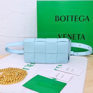 Bottega Veneta Mini Cassette Belt Bag Intreccio Calfskin Sky Blue