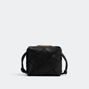 Bottega Veneta Mini Cassette Camera Bag Intreccio Calfskin Black