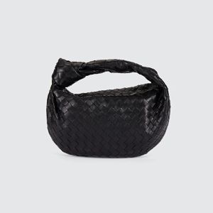 Bottega Veneta Mini Jodie Top Handle Bag Intreccio Lambskin Black