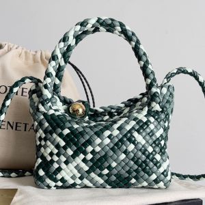 Bottega Veneta Mini Tosca Top Handle Bag with Sphere Embellishment Intreccio Calfskin Green/White