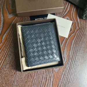 Bottega Veneta Slim Bifold Wallet Intreccio Lambskin Navy Blue