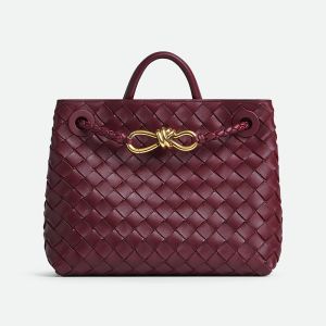 Bottega Veneta Small Andiamo Top Handle Bag with Signature Knot Intreccio Lambskin Burgundy