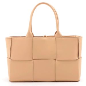 Bottega Veneta Small Arco Tote Intreccio Lambskin and Suede Apricot