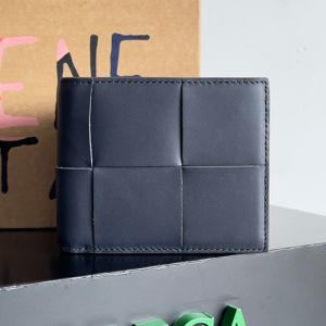 Bottega Veneta Small Cassette Bi-Fold Wallet Intreccio Calfskin Navy Blue