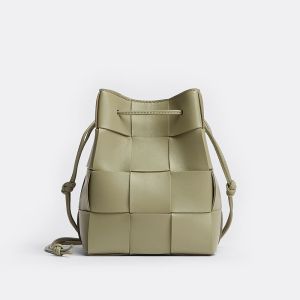 Bottega Veneta Small Cassette Bucket Bag Intreccio Lambskin Taupe