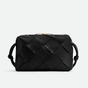 Bottega Veneta Small Cassette Camera Bag Intreccio Lambskin Black