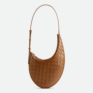 Bottega Veneta Small Drop Shoulder Bag Intreccio Lambskin Brown