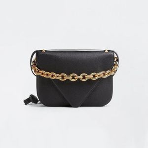 Bottega Veneta Small Mount Chain Envelope Bag Grained Calfskin Black